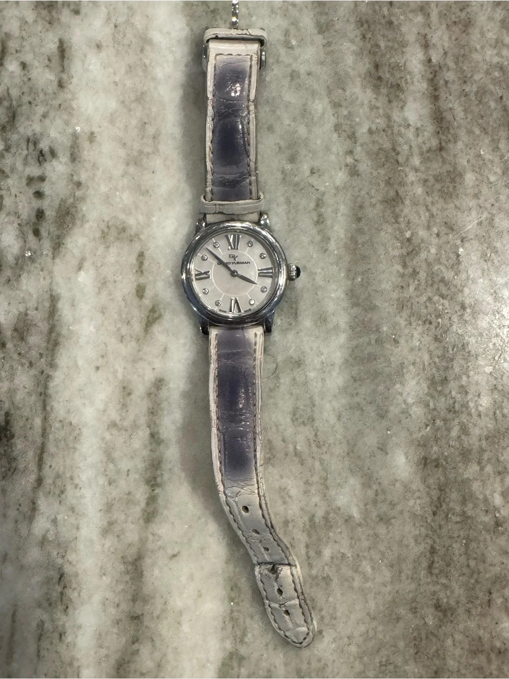 David Yurman Silver Case White Dial Leather Strap Watch